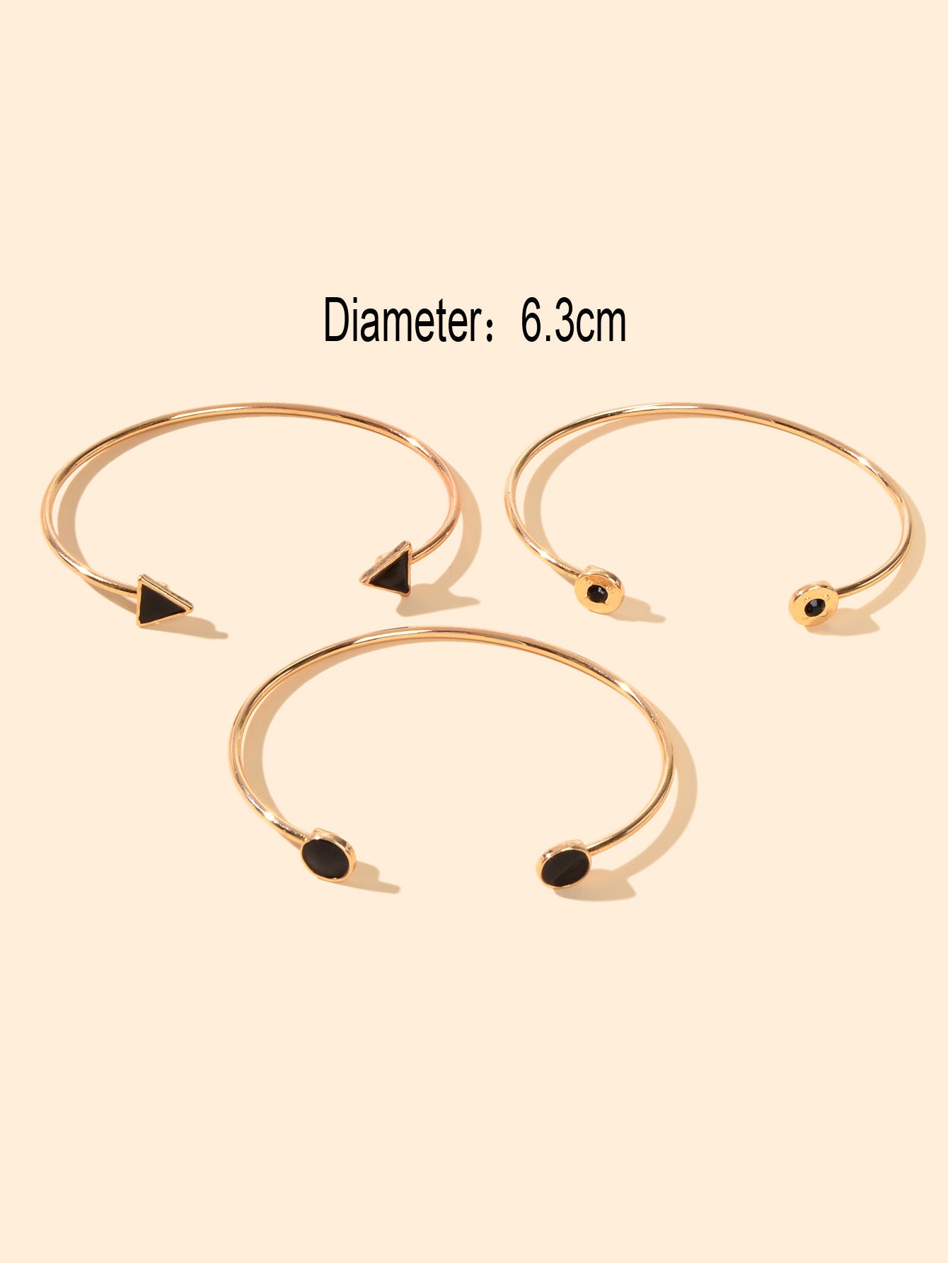 3pcs Designer Jewelry Black Enamel Round Triangle Open Cuff Bangle Bracelets set-3