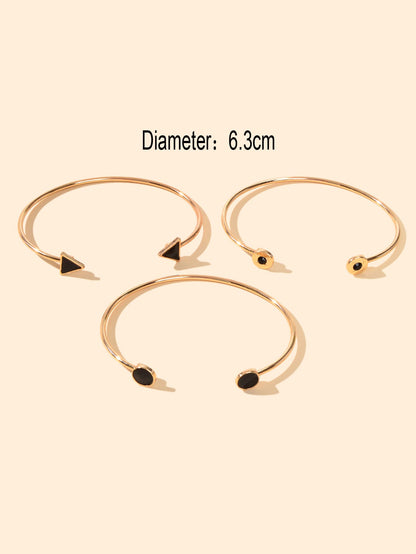 3pcs Designer Jewelry Black Enamel Round Triangle Open Cuff Bangle Bracelets set-3