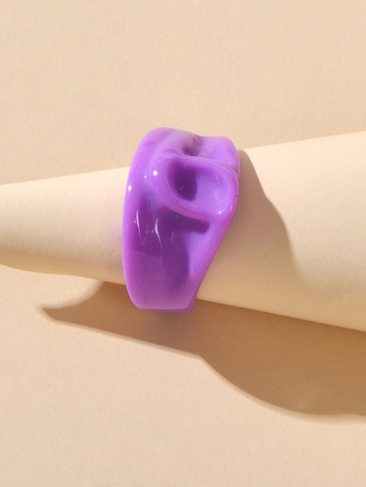 Chunky Purple Resin Irregular Geometric Finger Plastic Trendy Ring Band Women-3