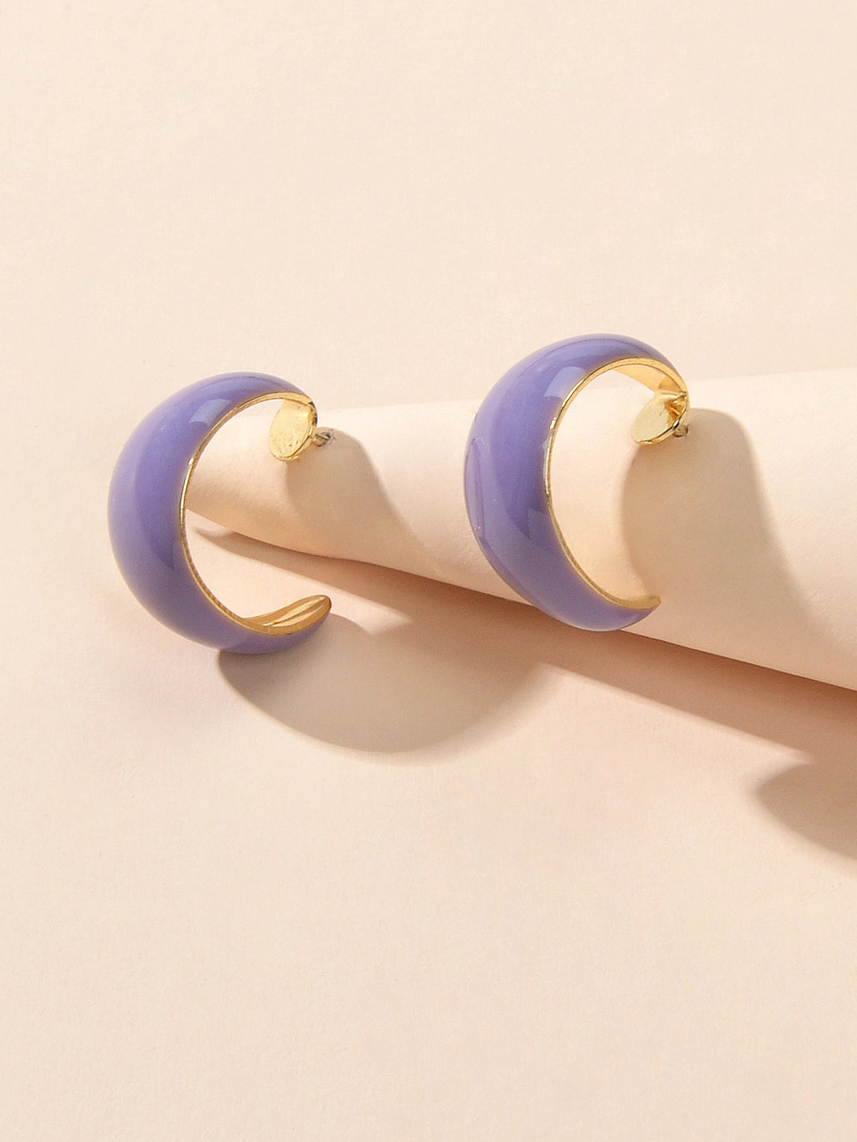 Female Retro Purple Enamel Cute Half Hypoallergenic Hoop Huggie Stud Earrings-3