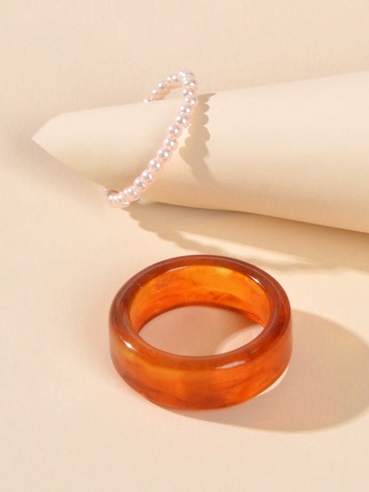 2pcs Pearl Elastic Resin Transparent Trendy Chunky Multiple Rings Bulk Pack Gift-3