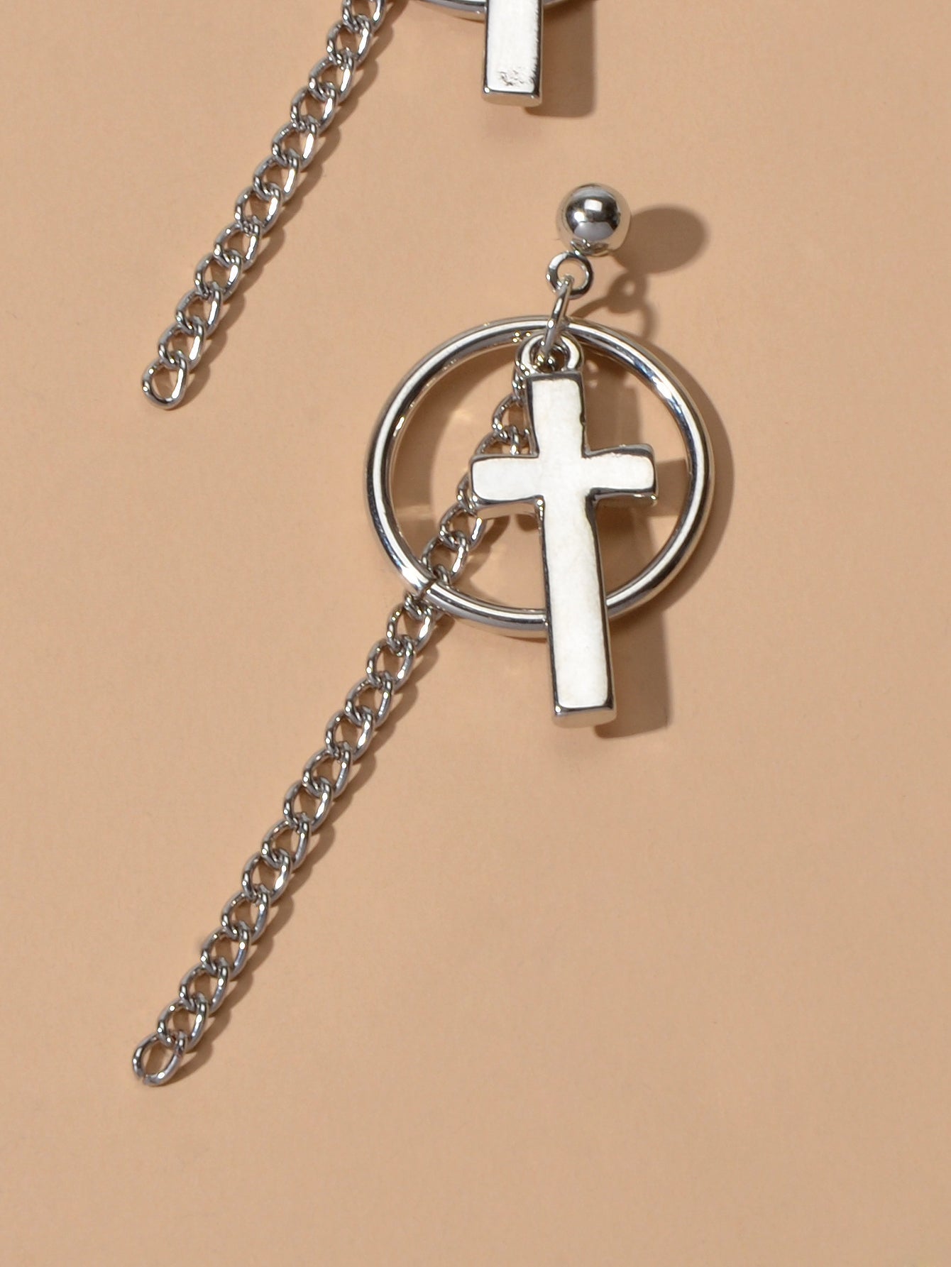 Hip Hop Punk Goth Style Silver Circle Chain Cross Dangle Earrings Female Jewelry-3