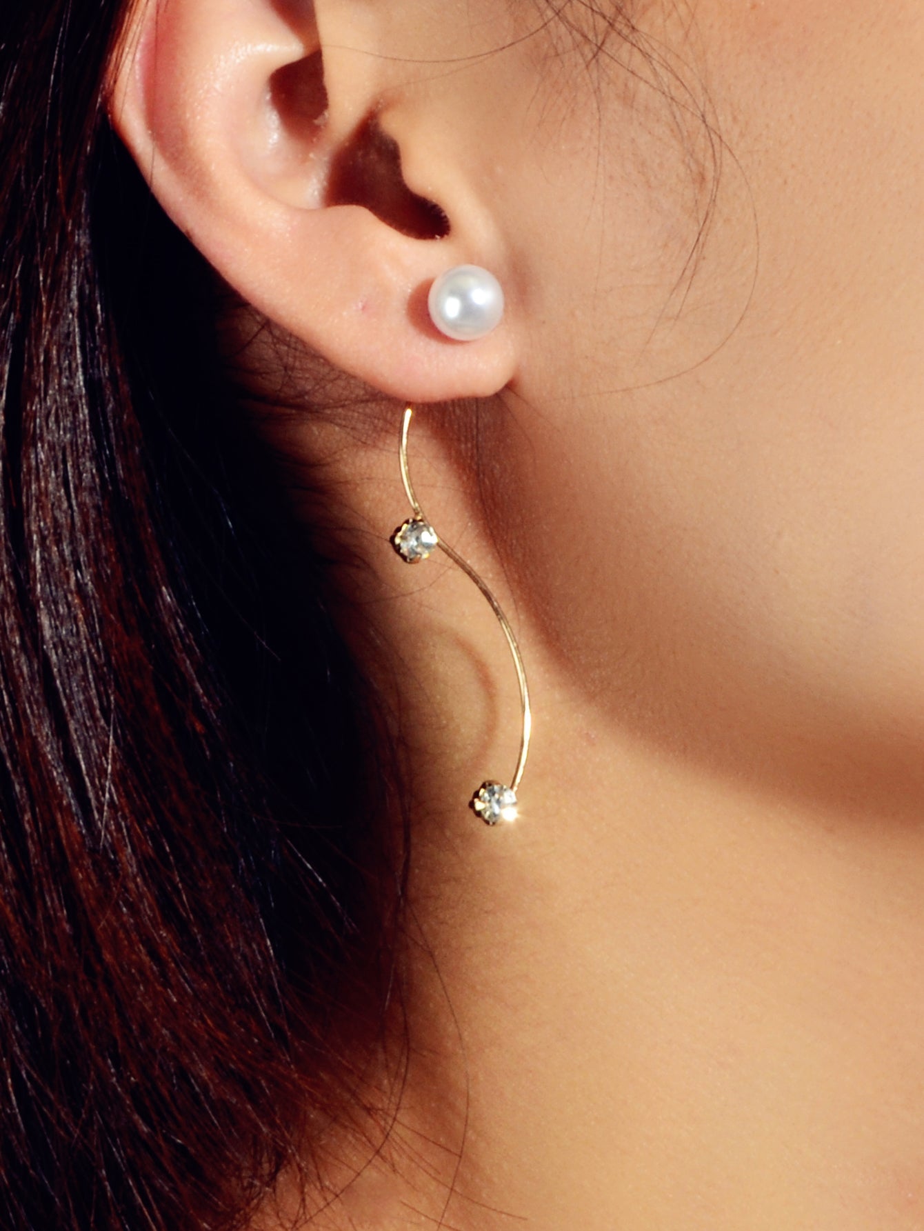 Classics Faux Zircon Pearl Gold Silver Metal S Earrings Ear Jacket Accessories-3
