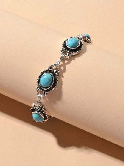 Vintage Boho Chic Tribal Ethnic Antique Silver Turquoise Anklet Foot Jewellery-3