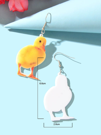 Yellow Acrylic Dangle Kawaii Funky Duckling Earrings Lovely Baby Duck Jewellery-3