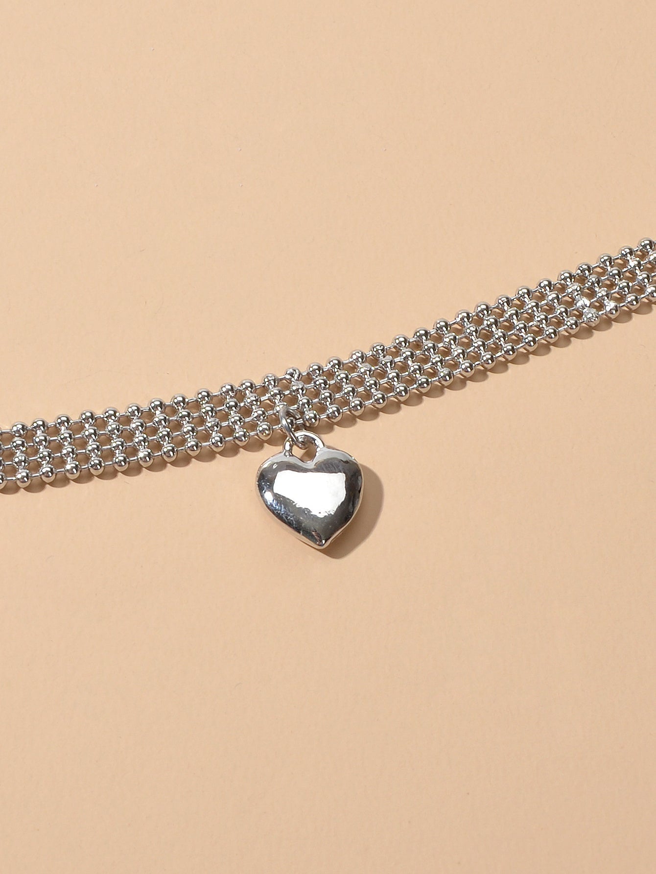 Wide Multi-layer Popcorn Silver Chain Heart Necklace Women Party Decoration Gift-3