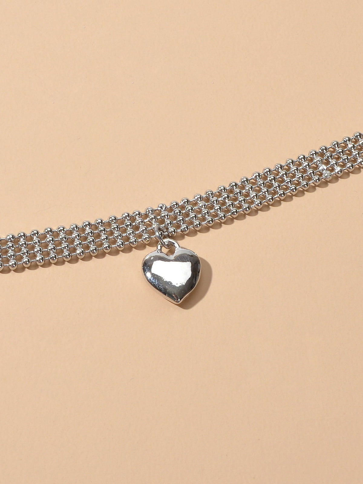 Wide Multi-layer Popcorn Silver Chain Heart Necklace Women Party Decoration Gift-3