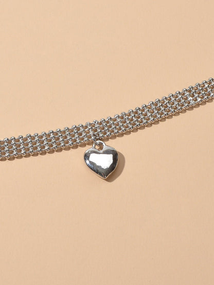 Wide Multi-layer Popcorn Silver Chain Heart Necklace Women Party Decoration Gift-3