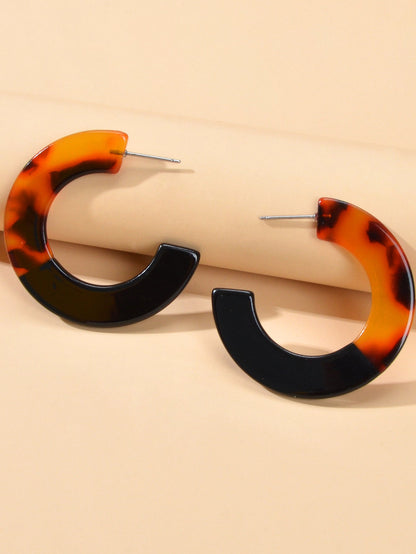 Bohemian Retro Jewellery Amber Color Acrylic Hoop Huggie Pierced Stud Earring-3