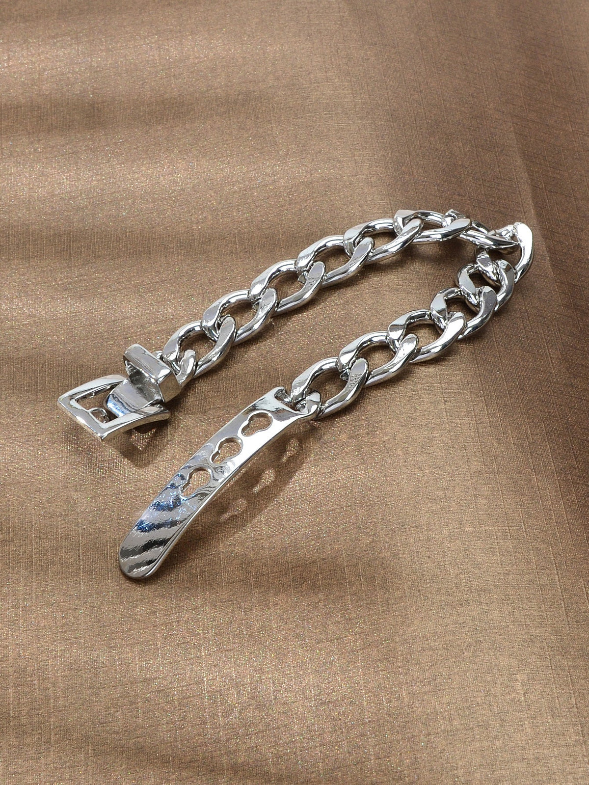 Punk Goth Hip Hop Style Silver Stainless Steel Thick Belt Shape Bracelet Gift-3