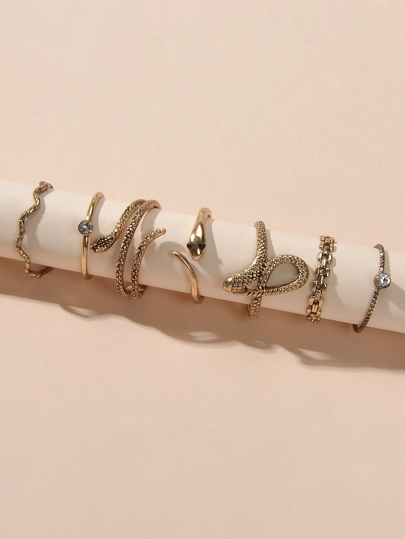 Multiple 7pcs Vintage Boho Chic Antique Gold Snake Midi Finger Knuckle Rings set-3