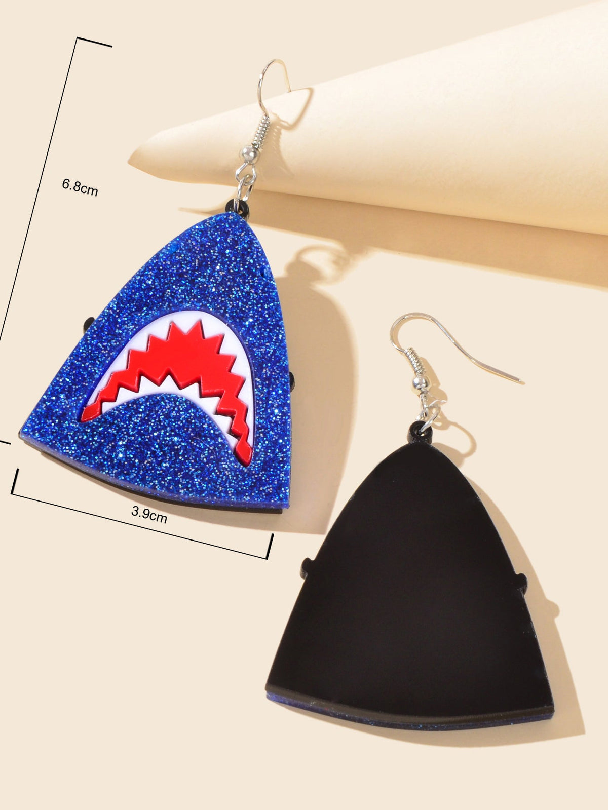 Funny Acrylic Blue Shark Head Earrings Unique Creative Ocean Marine Jewellery-3