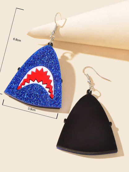 Funny Acrylic Blue Shark Head Earrings Unique Creative Ocean Marine Jewellery-3