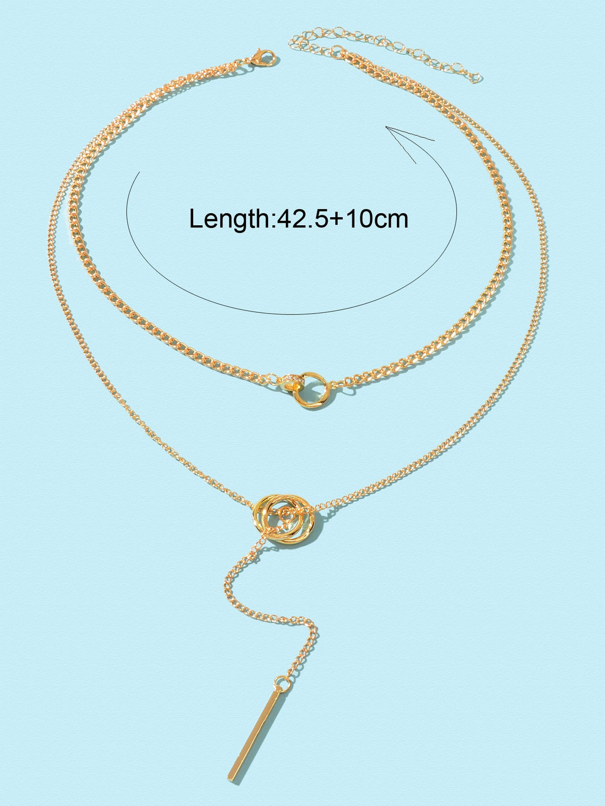 Stylish Double layer Chic Gold Chain Y Style Long Pendant Stick Lariat Necklace-3