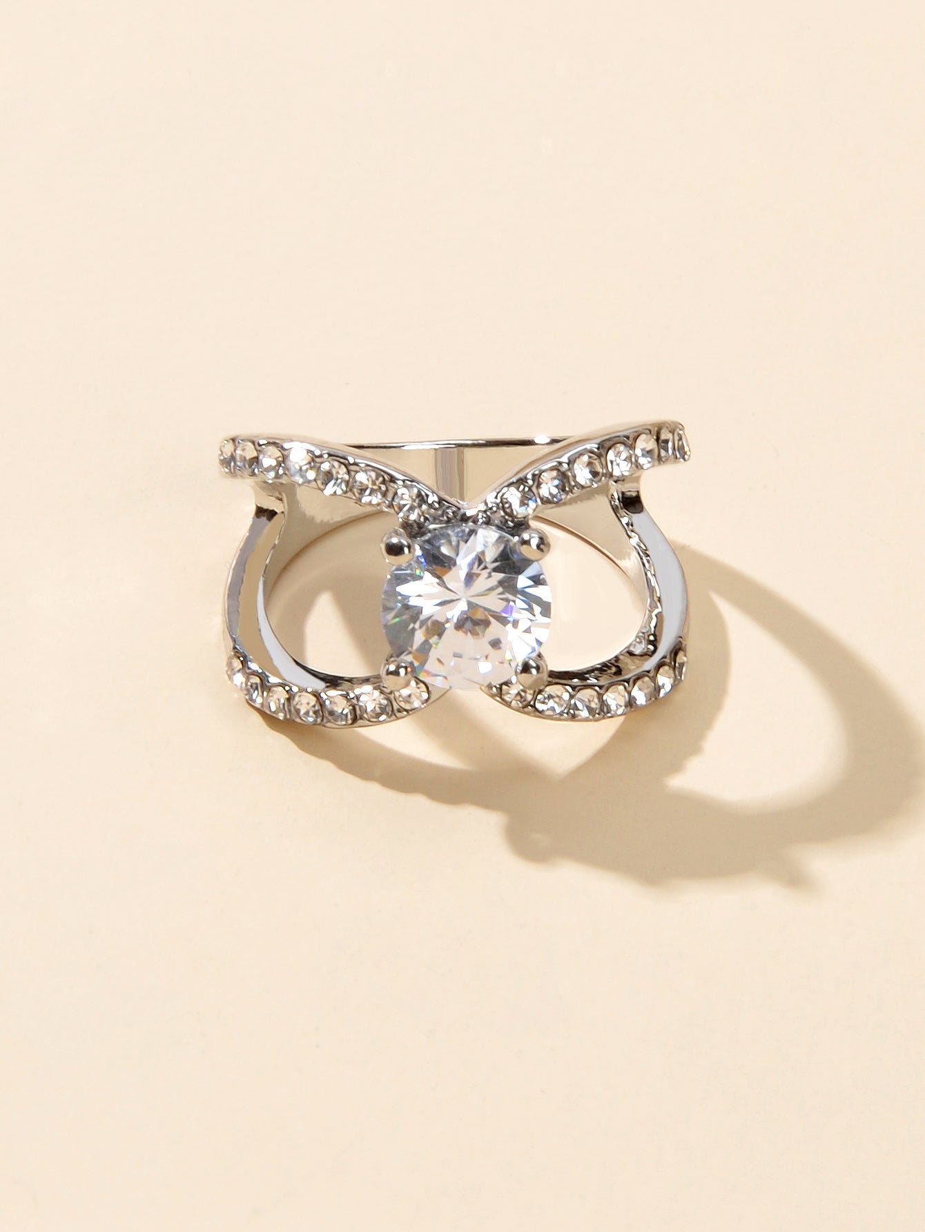 Perfect Engagement Wedding Jewellery Luxurious Faux Cubic Zirconia Cross Ring-3
