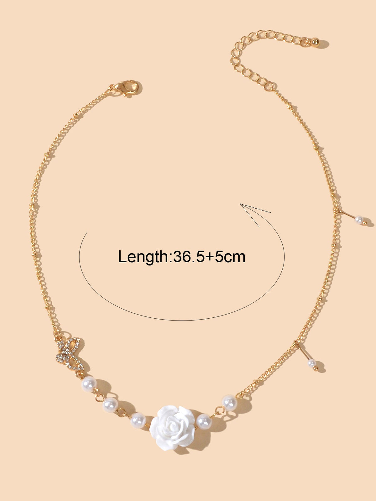 Luxurious Gold Chain Rhinestone Pearl Butterfly White Flower Collar Necklace-3