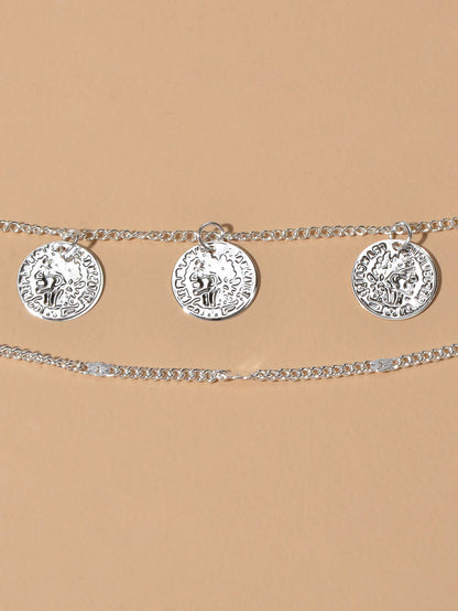 1 pc Boho Chic Double layer Silver Chain Cion Charm Anklet Foot Beach Jewellery-3