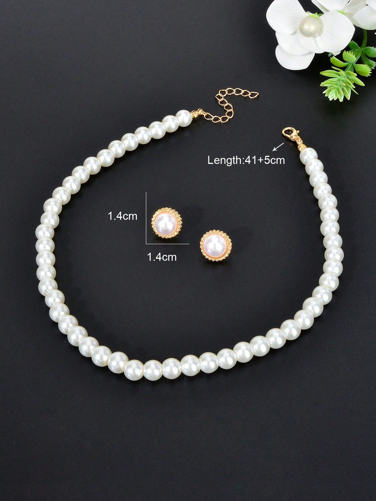 White Pearl Necklace with Large Pearl Earrings Elegant Jewellery Set Party Gift-3