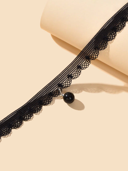Classic Black Velvet Choker Round Charm Necklace Women Halloween Cosplay Jewelry-3