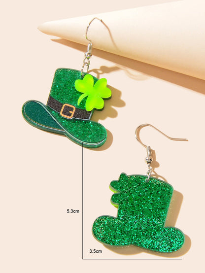Acrylic Green Clover Hat Pendant Earrings St. Patrick's Day Festival Jewellery-3