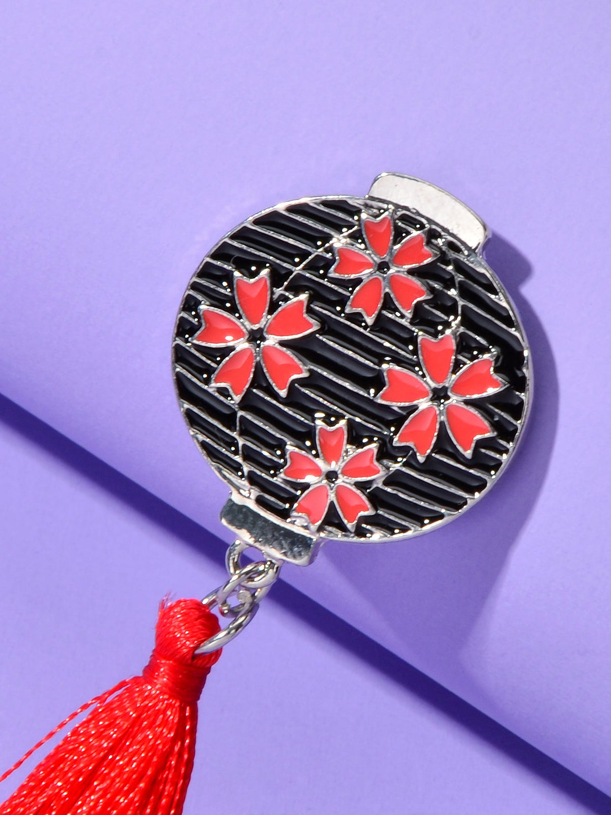 Chinese Ethnic Style Red Flower Black Lantern Brooch with Tassel Lapel Pin Badge-3