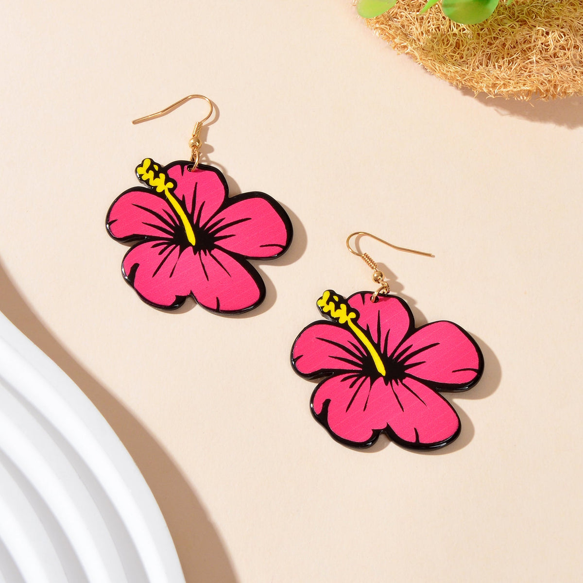 Hotpink Acrylic Dangle Flower Earrings Flora Bloom Vacation Jewellery Gift-3