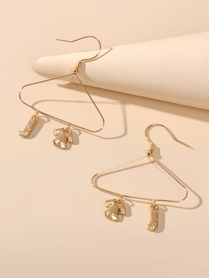 Cute Funny Minimalist Jewelry Gold Clothes Sock Drying Rack Dangle Party Earring-3