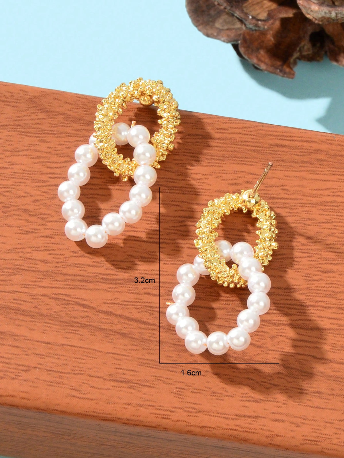 Designer Jewellery Geometric Round Pearl Stud Pierced Hypoallergenic Earrings-3