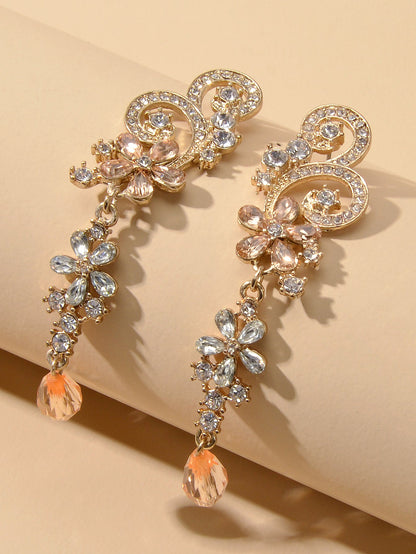 Rhinestone Crystal Decoration Flower Chandelier Earrings Luxury Wedding Jewelry-3