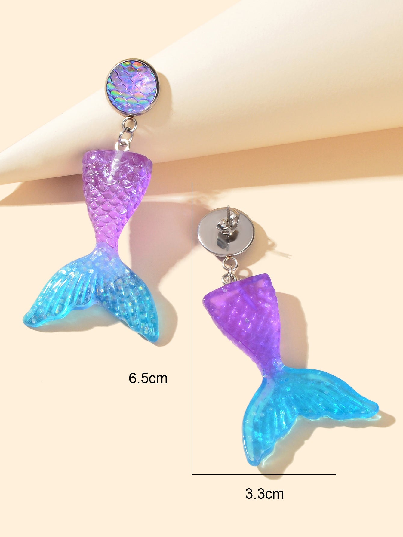 Sparkling Purple Blue Resin Mermaid Fish Tail Pendant Earrings for Women Holiday-3