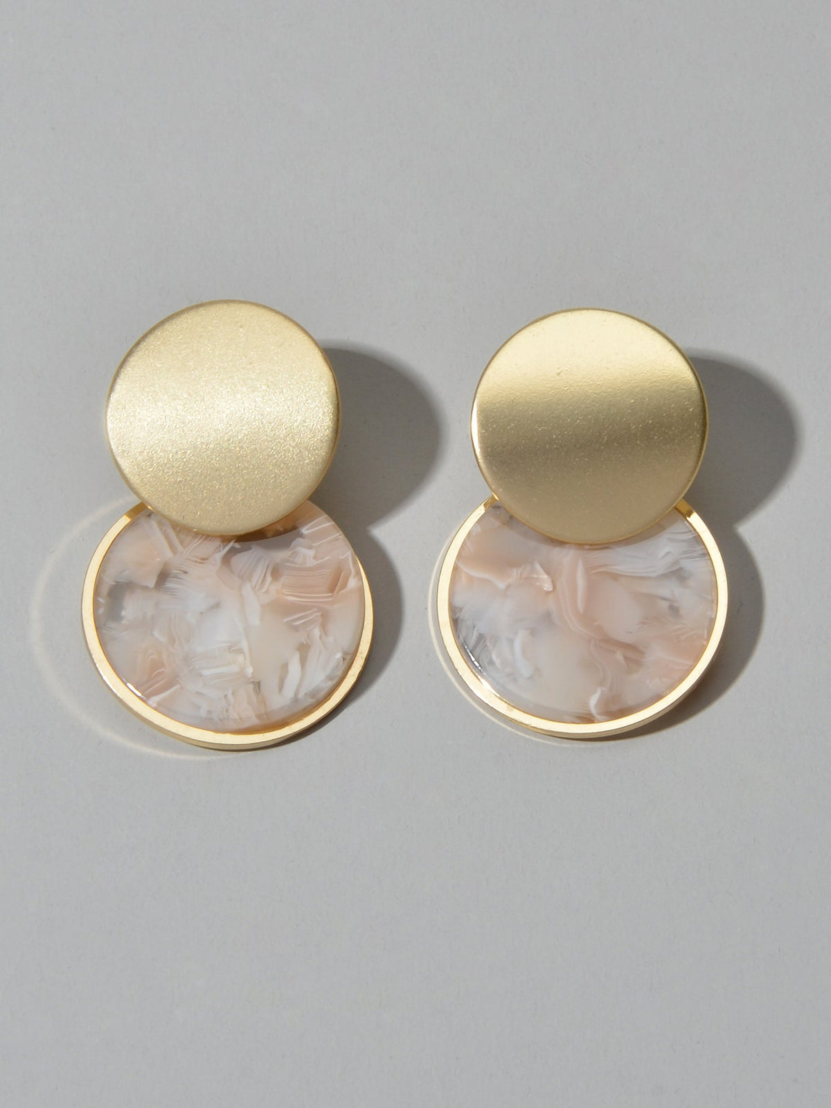 Mottled Resin Round Gold Disc Geometric Stud Multicolour Marbled Drop Earrings-3