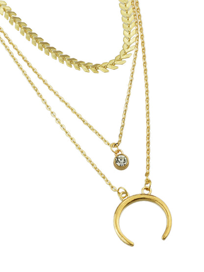 Boho Chic Jewelry Multi-layer Gold Silver Chain Rhinestone Horns Charm Necklace-3