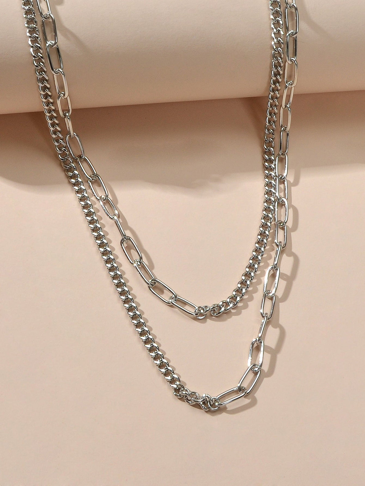 Punk Jewelry Silver Double layer Chain Necklace Wholesale Price Women Accessory-3
