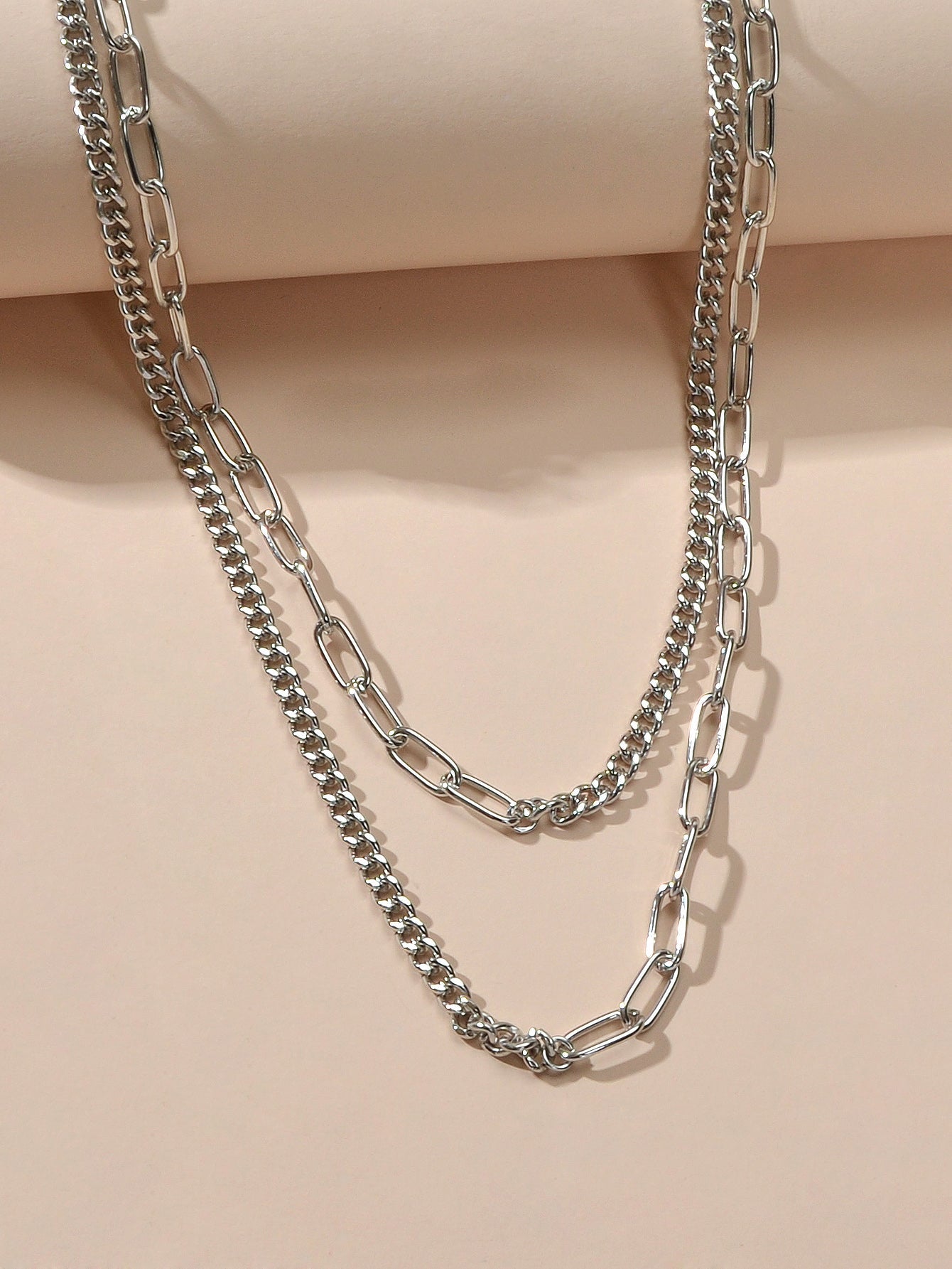 Punk Jewelry Silver Double layer Chain Necklace Wholesale Price Women Accessory-3
