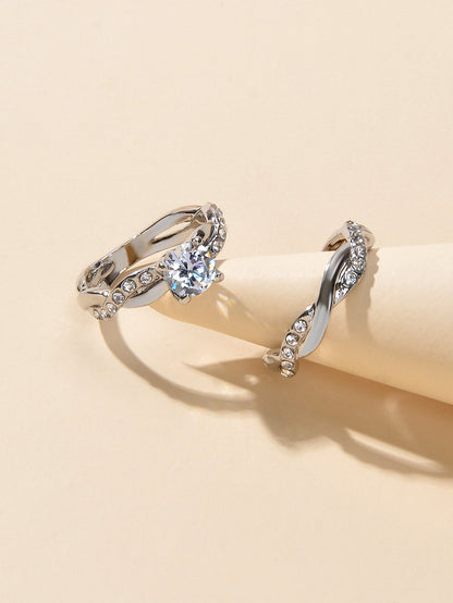 Simulated Diamond Finger Wedding Engagement Ring 2pcs Luxury Women Band-3
