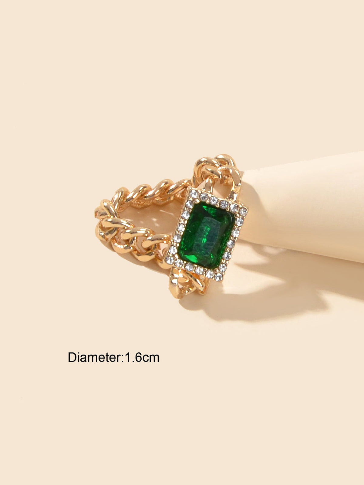1 pc Textured Luxurious Green Simulated Diamond Gold Chain Toe Ring Foot Jewelry-3