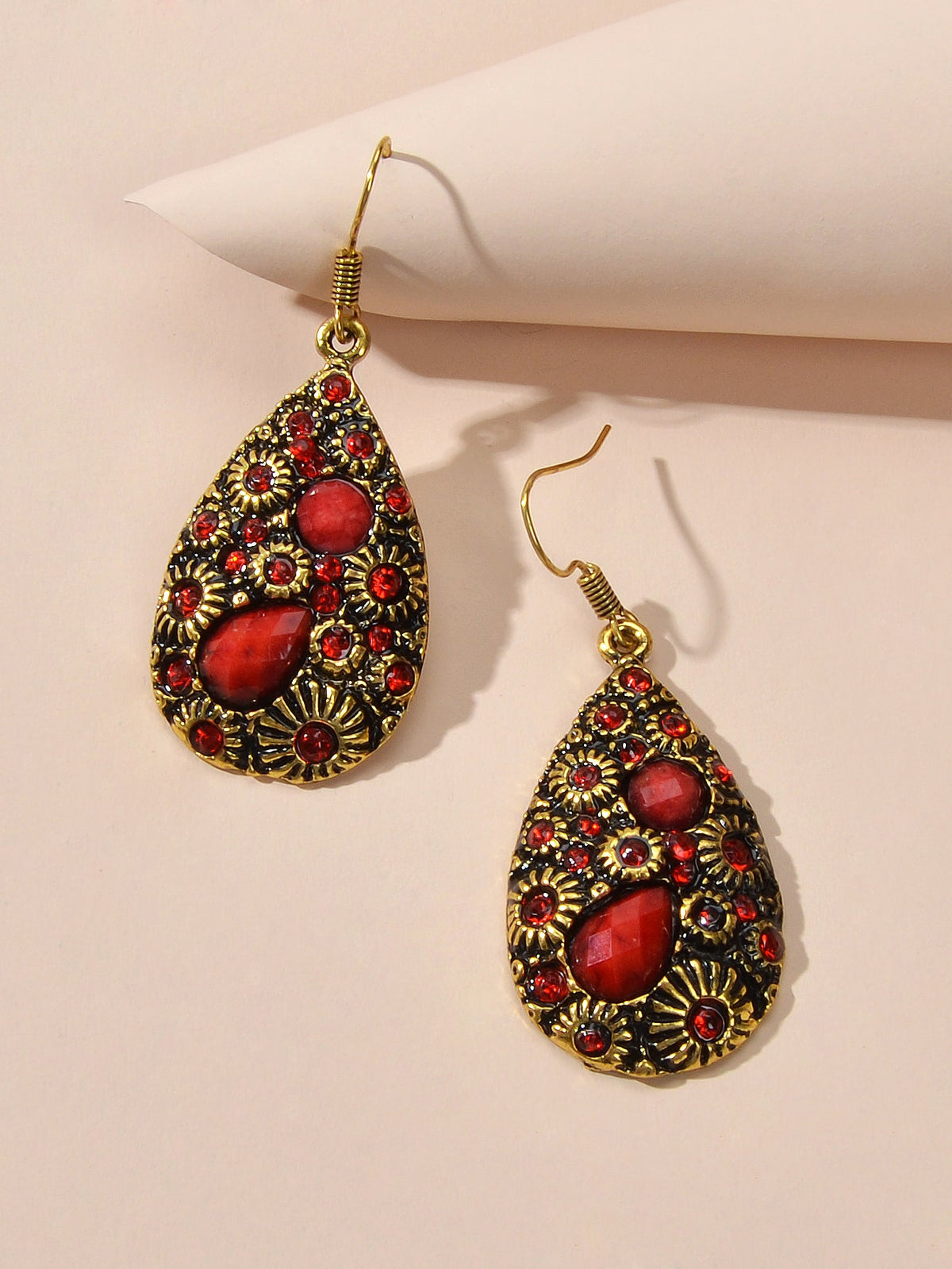 Retro Jewellery Textured Women Accessories Crystal Antique Water Drop Earrings-3