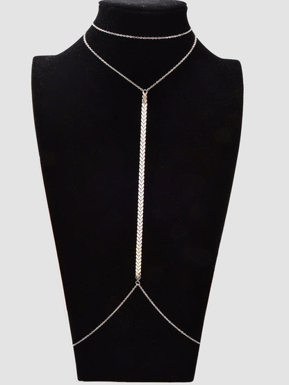 Silver Body Chains Layered Bra Chain Rave Chest Chain Nightclub Body Jewellery-3