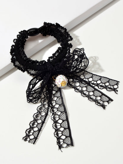 2pcs Black Lace Bead Elastic Bowknot Hair Ties Ropes Women Girl Hair Accessories-3