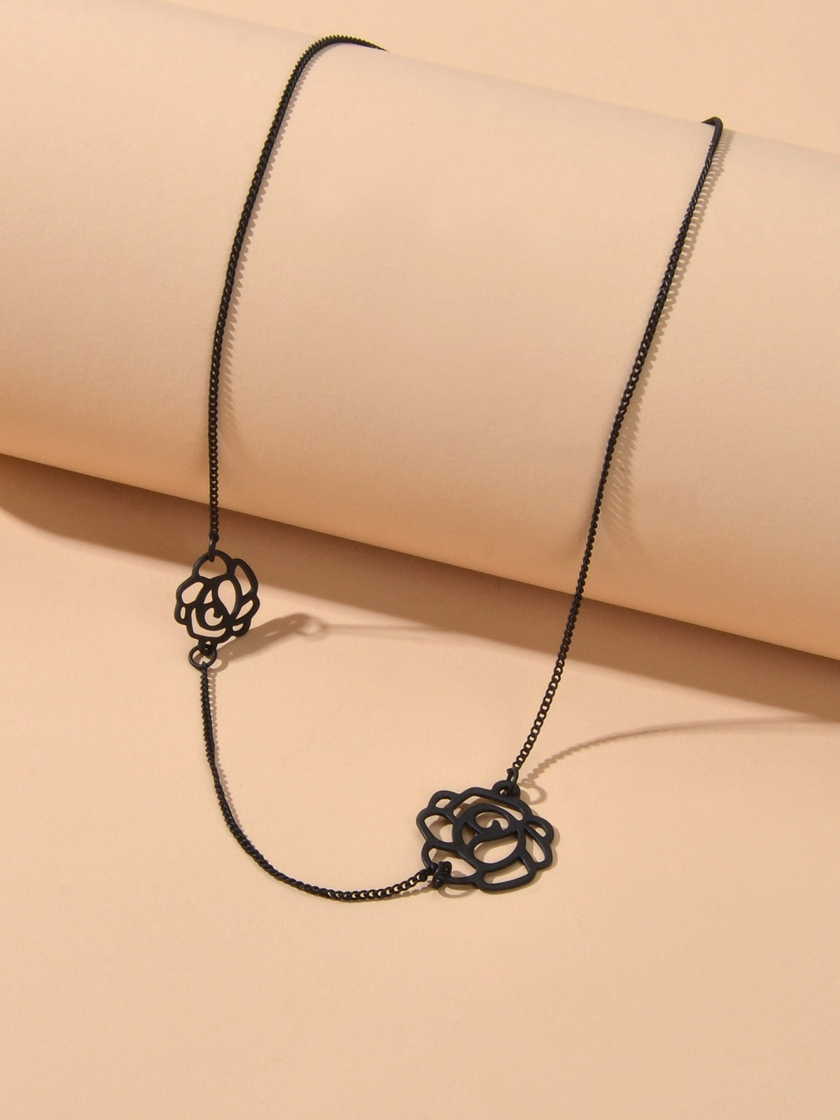 Retro Black Gold Chain Flower Collar Necklace Women Short Choker Accessories-3