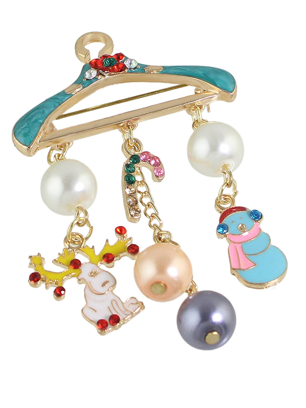 Christmas Pearl Snowman Candy Cane Colorful Coat Hanger Reindeer Brooch Deer Pin-3