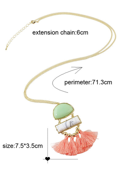 Ethnic Jewellery Bohemian Long Gold Chain Geometric Charm Tassel Fringe Necklace-3
