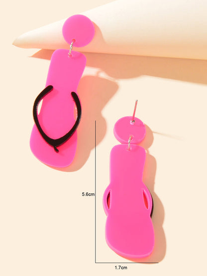 Y2k Style Hot Pink Acrylic Slippers Pendant Dangle Earrings Girl Holiday Jewelry-3