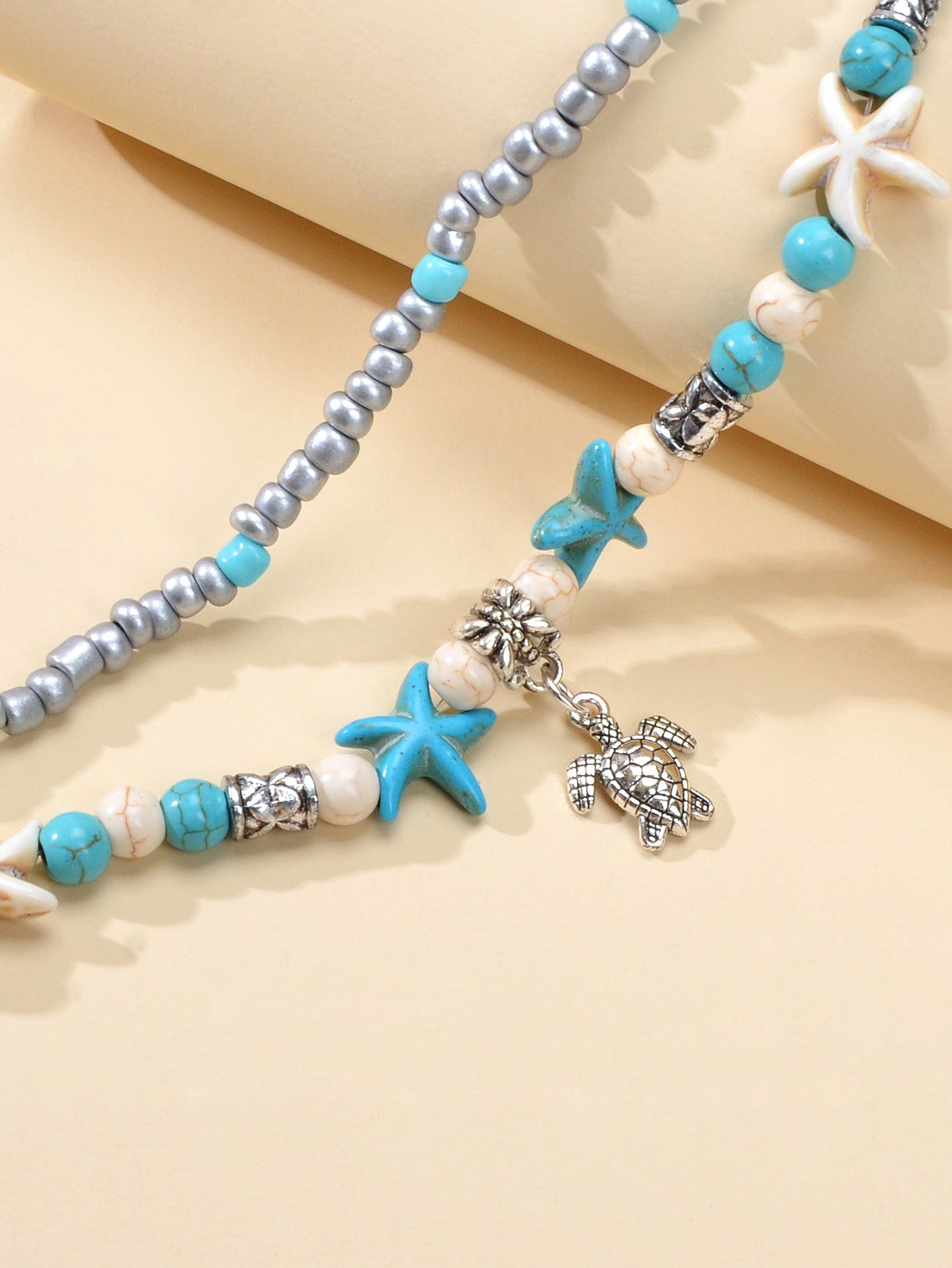 AU Stock Ethnic Foot Beach Turquoise Starfish Double layer Anklet Bracelet Gift-3