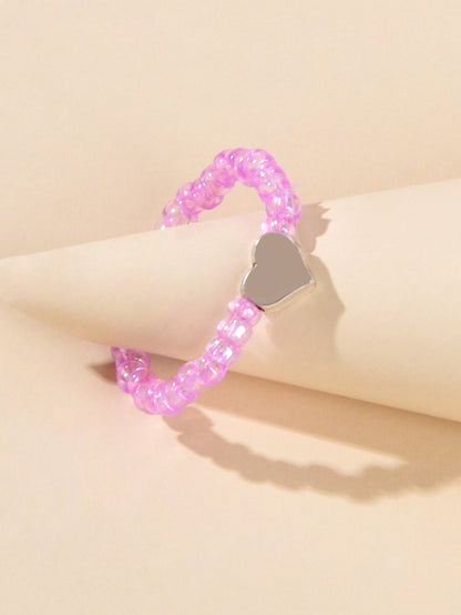Wedding Band Comfort Heart White Purple Elastic Beads Engagement Finger Ring-3