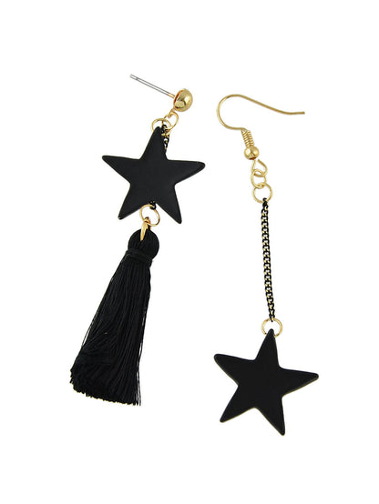 Bohemian Jewelry Black Chain Star Charm Tassel Asymmetric Ethnic Style Earrings-3