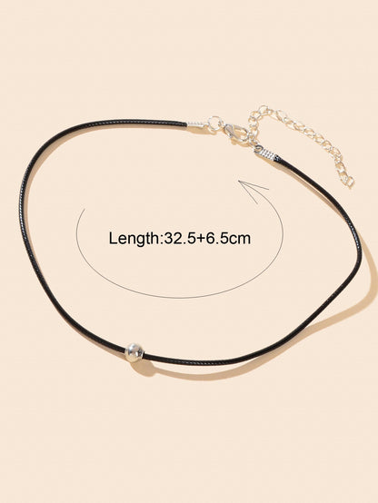 Silver Bead Decor Black Pu Leather Choker Women Collar Punk Rock Style Jewellery-3