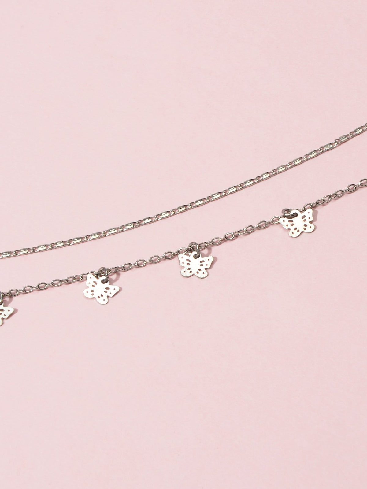 Minimalist Silver Double layer Chain Butterfly Collar Necklace Female Jewellery-3