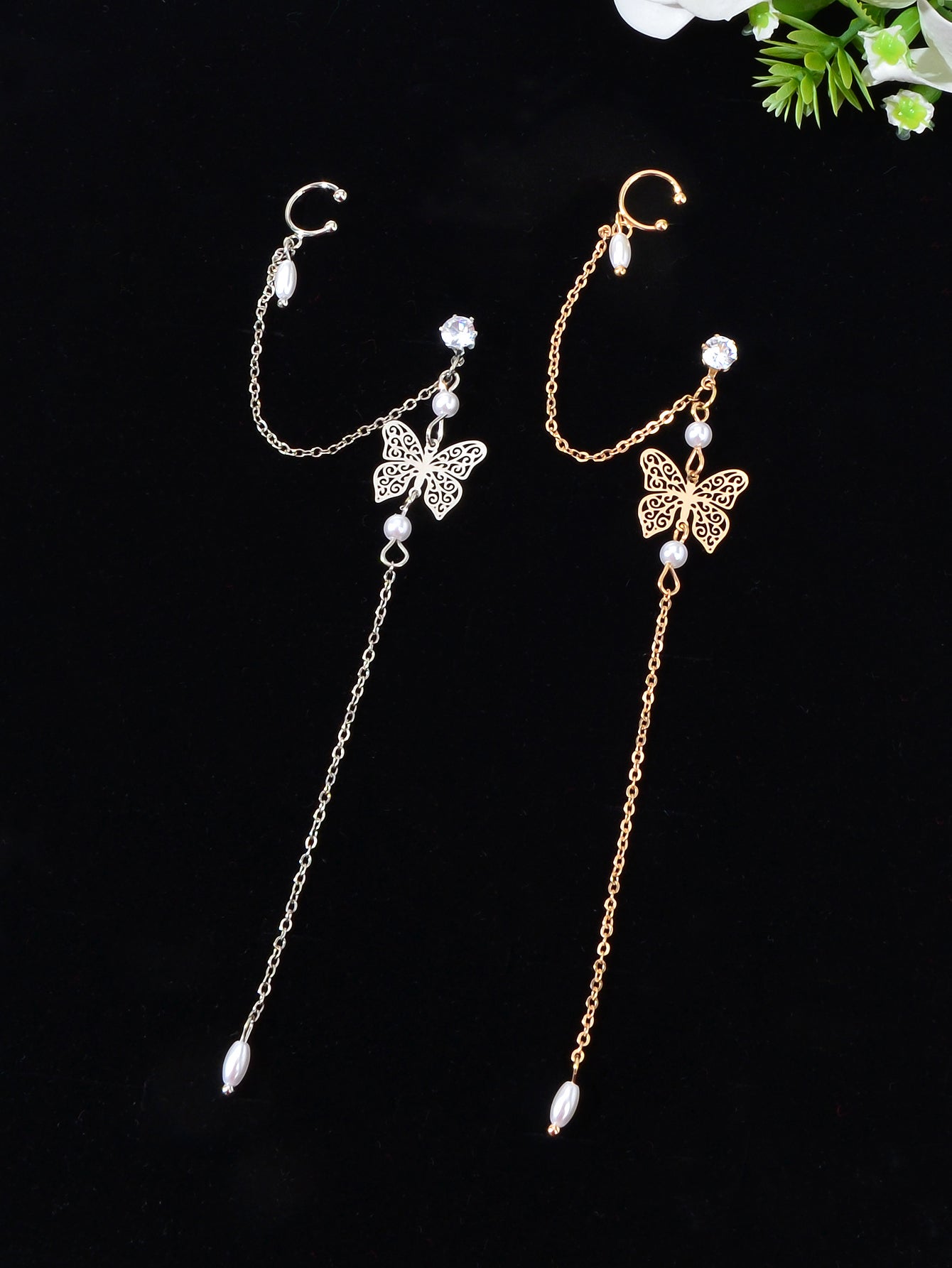 Butterfly Pendant Tassel Stud Earrings - Elegant and Whimsical Dangles Ear Clip-4
