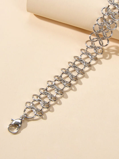 Punk Jewelry Silver Link Lock Chain Short Statement Necklace Choker Accessories-3